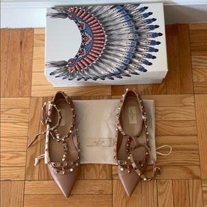 Valentino Rockstud Caged Flats in Nude